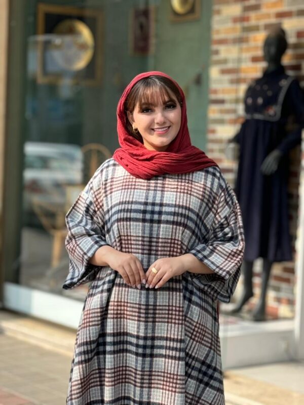 پانچ جلوبسته پشمی سورمه ای سفید قهوه ای چهارخونه