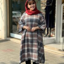 پانچ جلوبسته پشمی سورمه ای سفید قهوه ای چهارخونه