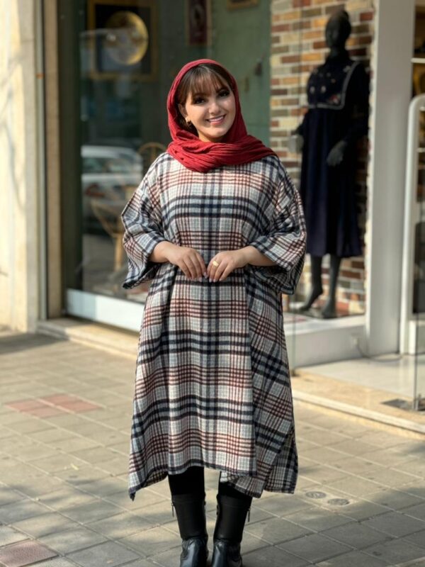پانچ جلوبسته پشمی سورمه ای سفید قهوه ای چهارخونه