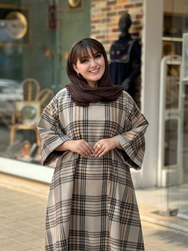 پانچ جلوبسته پشمی کرم قهوه ای چهارخونه