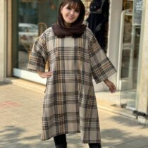 پانچ جلوبسته پشمی کرم قهوه ای چهارخونه