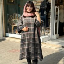 پانچ جلوبسته پشمی طوسی صورتی چهارخونه