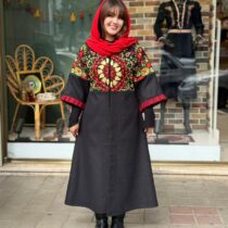 پالتو بخارا دوزی گل قرمز زرد