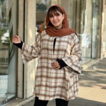 پالتو عروسکی کرم استخونی آجری چهارخونه