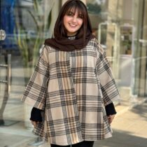 پالتو عروسکی کرم قهوه ای چهارخونه