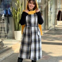 سارافون غزل سفید سورمه ای خردلی