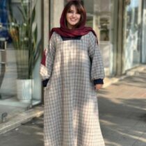 پیراهن هدیه طوسی خط مشکی زرشکی