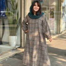 پیراهن هدیه چهارخونه ریز کرم پیچازی