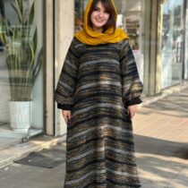 پیراهن هدیه مشکی خردلی راه راه