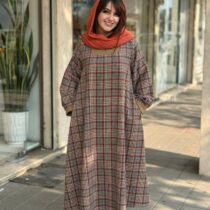 پیراهن هدیه کرم قهوه ای زرشکی چهارخونه