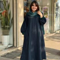 پیراهن هدیه سورمه ای سبز راه راه