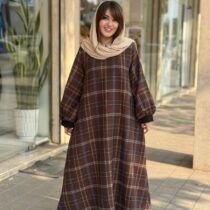 پیراهن هدیه قهوه ای راه راه بنفش خردلی