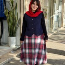 ست جلیقه دامن آذر سورمه ای قرمز