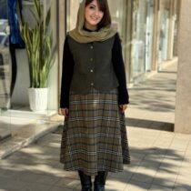 ست جلیقه دامن آذر یشمی زیتونی