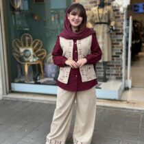 ست سه تیکه دیانا کبریتی کرم زرشکی