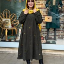 پیراهن شکیبا کبریتی یشمی گل زرد