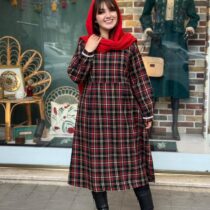 پیراهن پانیذ مشکی یشمی چهارخونه