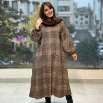 پیراهن هدیه قهوه ای کرم پیچازی
