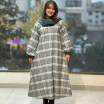 پیراهن هدیه سفید یشمی سبز چهارخونه درشت