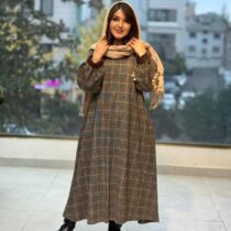 پیراهن هدیه کرم قهوه ای چهارخونه