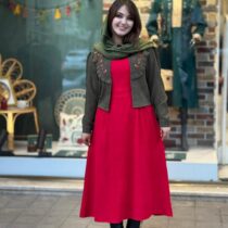 کت و سارافون شقایق کبریتی قرمز یشمی