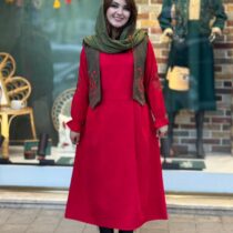 پیراهن جلیقه بته جقه کبریتی قرمز یشمی