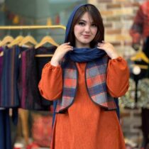 جلیقه تک شمیم نارنجی چهارخونه