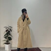ترنچ کت بلند کرم نسکافه ای