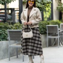 ست آوین کرم قهوه ای چهارخونه