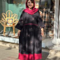 پیراهن نرگس کبریتی مشکی قرمز