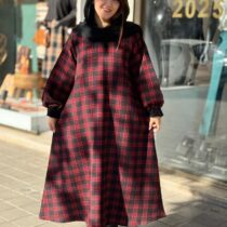 پیراهن هدیه مشکی قرمز چهارخونه