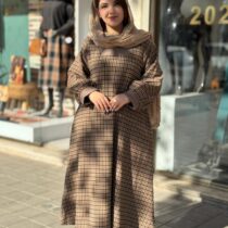 پیراهن هدیه چهارخونه ریز نسکافه ای مشکی