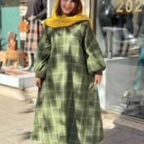 پیراهن هدیه سبز زرد چهارخونه