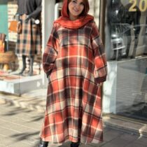 پیراهن هدیه کرم نارنجی قهوه ای