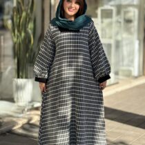 پیراهن هدیه سفید مشکی سبز پیچازی ریز