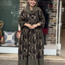 پیراهن نرگس طرحدار مشکی خاکی یشمی