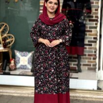 پیراهن نرگس مشکی عنابی گلدار