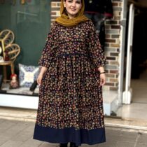 پیراهن نرگس سورمه ای گل ریز سنتی