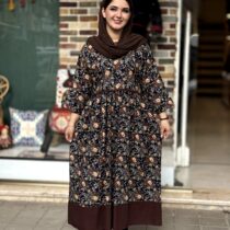 پیراهن نرگس قهوه ای سورمه ای گل کرم