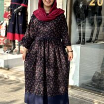 پیراهن نرگس سورمه ای گل ریز سرخابی