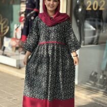 پیراهن نرگس مشکی زرشکی برگ ریز سبز