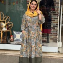 پیراهن نرگس سبز پاستلی آبرنگی