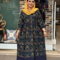 پیراهن نرگس سورمه ای طرحدار رنگی