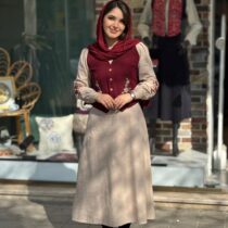 پیراهن جلیقه ترگل کرم زرشکی