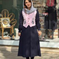 پیراهن جلیقه ترگل سورمه ای صورتی