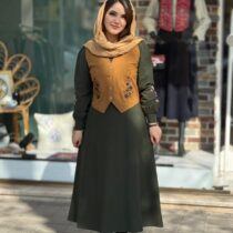 پیراهن جلیقه ترگل یشمی حنایی