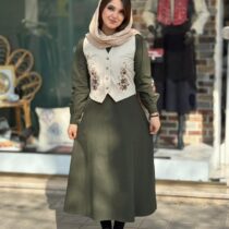 پیراهن جلیقه ترگل یشمی کرم