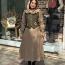 پیراهن جلیقه ترگل نسکافه ای یشمی