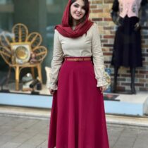 شومیز دامن ساچلی کرم زرشکی