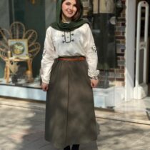 ست شومیز دامن روناک سبز ارتشی